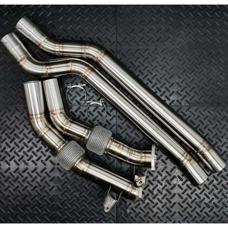 Redstar Stainless Steel (Heat Shielded) Front Resonator Delete for Audi C8 RS6 / RS7