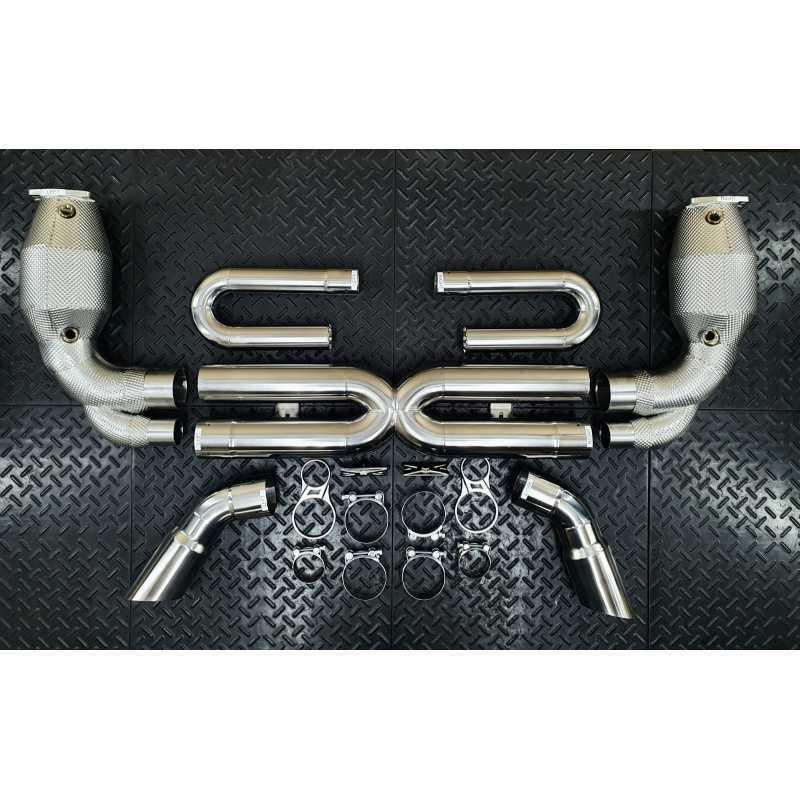 Redstar Stainless Catted / Titanium Exhaust (Heat Shielded) HJS HD 200cpsi 130mm Exhaust for Porsche 997.1 911 Turbo (Polished Tips)