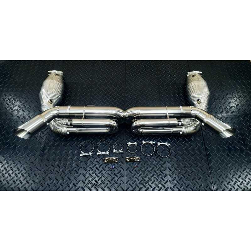 Redstar Stainless Catted / Titanium Exhaust HJS HD 200cpsi 130mm Exhaust for Porsche 997.1 911 Turbo (Polished Tips)