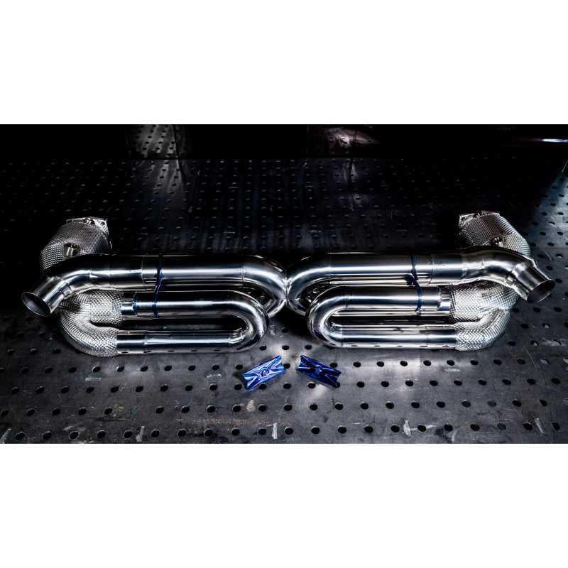 Redstar Stainless Catted / Titanium Exhaust GESI GEN2 UHO+ 400cpsi 5" Exhaust for Porsche 997.2 911 Turbo (Polished Tips)