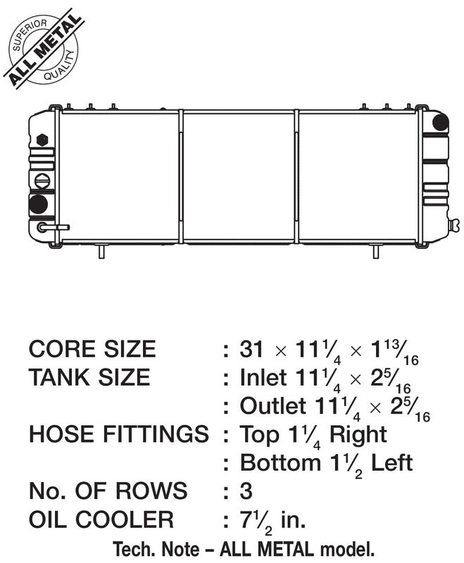 CSF 88-90 Cherokee (XJ) 4.0L w/o filler neck (3 ROW copper core)