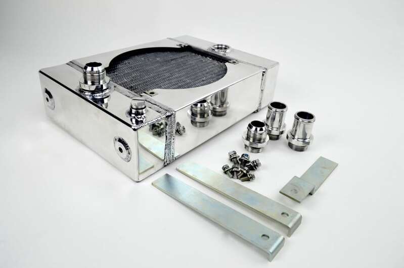 CSF Universal Drag Race / Tuck Radiator -10.5H" x 10L" x 3.6W" (5.65" w/fan) - Includes 9-inch SPAL fan - Includes inlet/outlet kit (1.25 or -16) + in