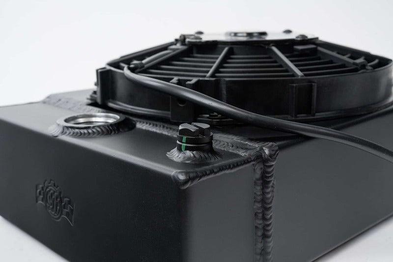 CSF Universal Drag Race / Tuck Radiator -10.5H" x 10L" x 3.6W" (5.65" w/fan) - Includes 9-inch SPAL fan - Includes inlet/outlet kit (1.25 or -16) + in