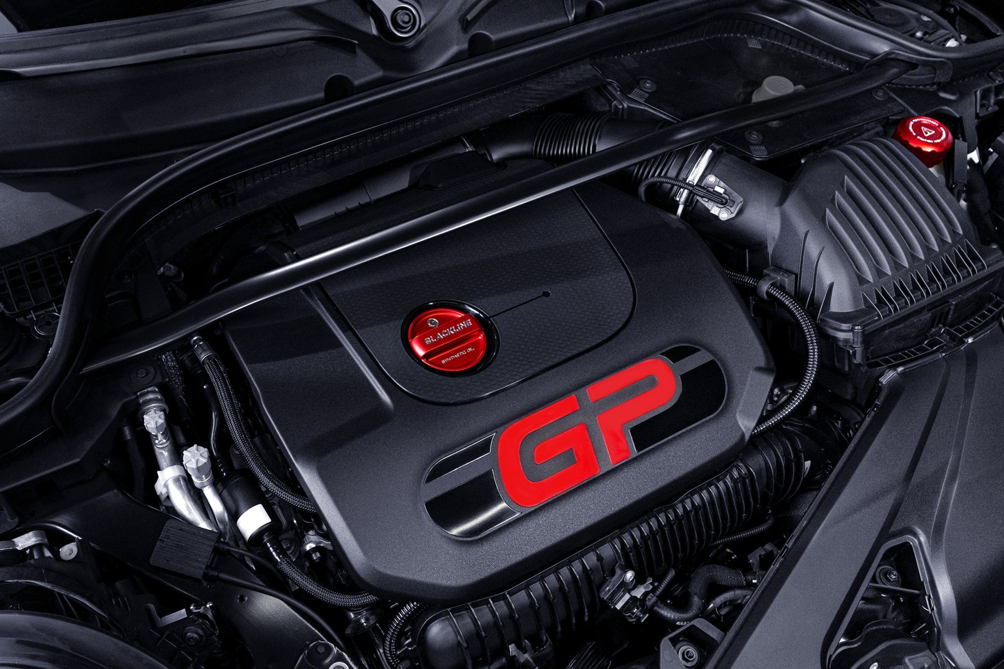 Goldenwrench Supply MINI 2020+ JCW / GP3 (F5X) BLACKLINE Performance Engine Cap Set (Oil Cap / Coolant Cap) - (Red)