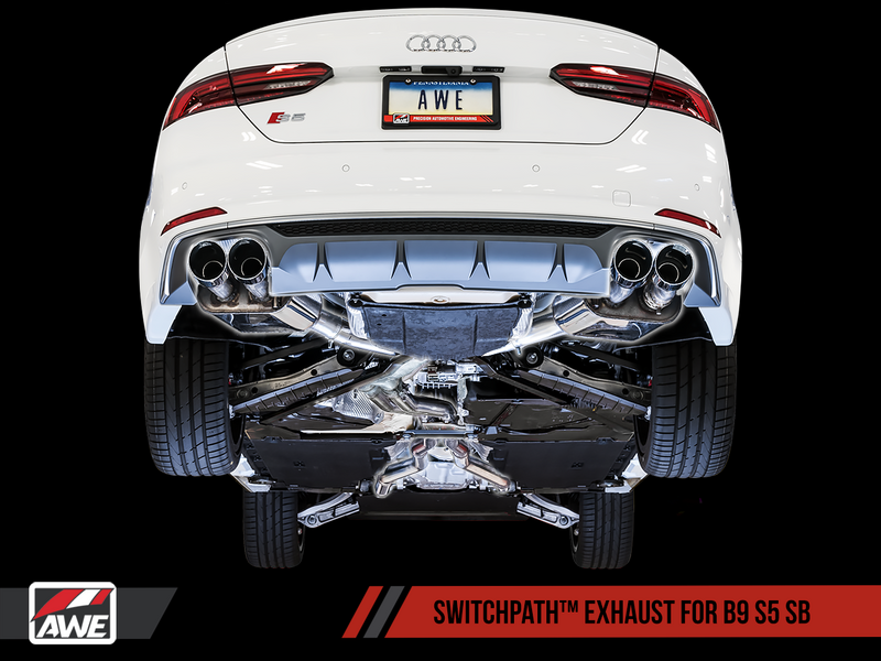 AWE SwitchPath Exhaust For Audi B9 S5 Sportback - Non-Resonated - Chrome Silver 90mm Tips