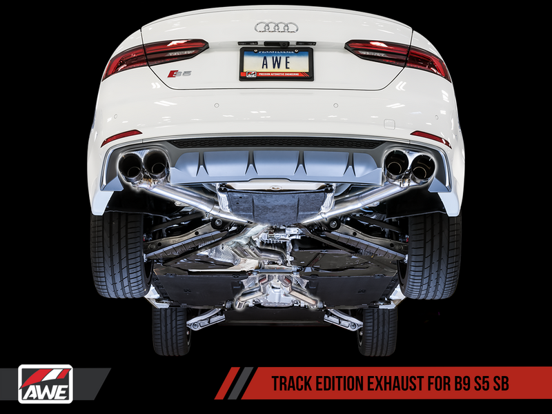 AWE Touring Edition Exhaust For B9 S5 Sportback - Resonated For Performance Catalyst - Chrome Silver 90mm Tips