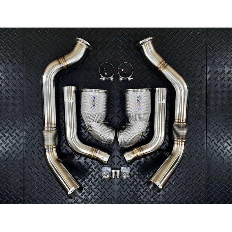 Redstar HJS HD 200CPSI 130mm Heat Shielded Downpipes - Bentley Continental GT / Porsche Panamera 971 Turbo