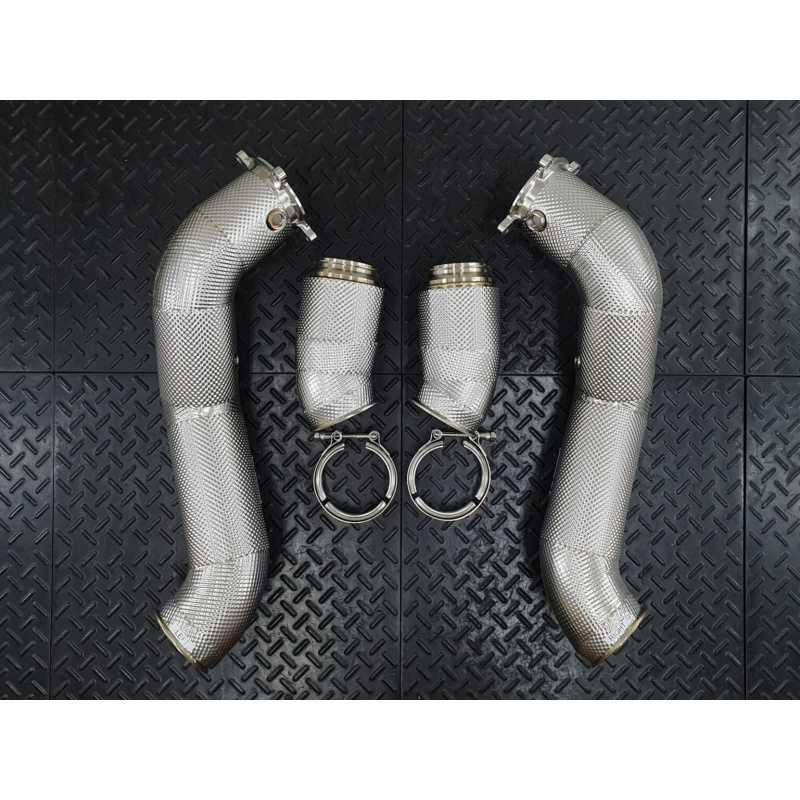 Redstar Stainless Steel Catless 3.5" Heat Shielded Extended Downpipes - Mclaren 765LT