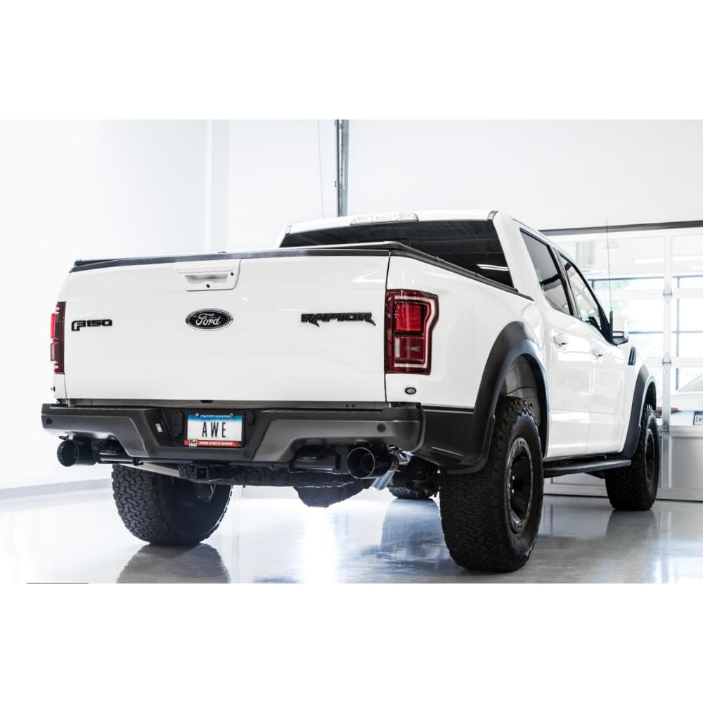 AWE 0FG Exhaust for Gen 2 Ford Raptor (Resonated Performance Cat-back) - Diamond Black 5" Tips