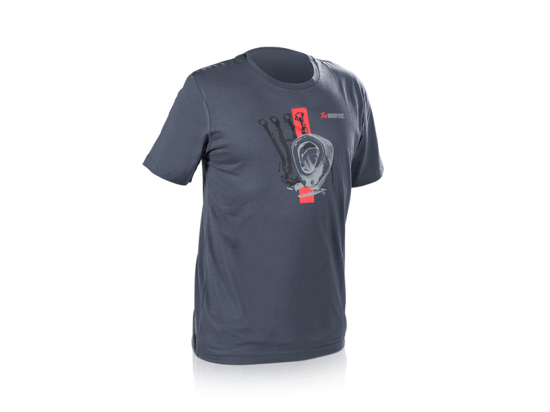 Akrapovic Mens Lifestyle T-Shirt - Red Strip - Blue/Grey