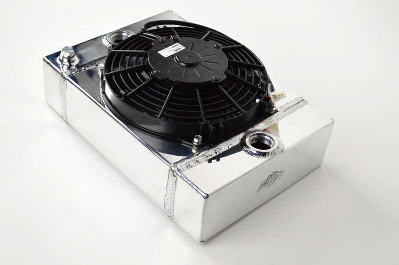 CSF Universal Drag Race / Tuck Radiator -10.5H" x 10L" x 3.6W" (5.65" w/fan) - Includes 9-inch SPAL fan - Includes inlet/outlet kit (1.25 or -16) + in