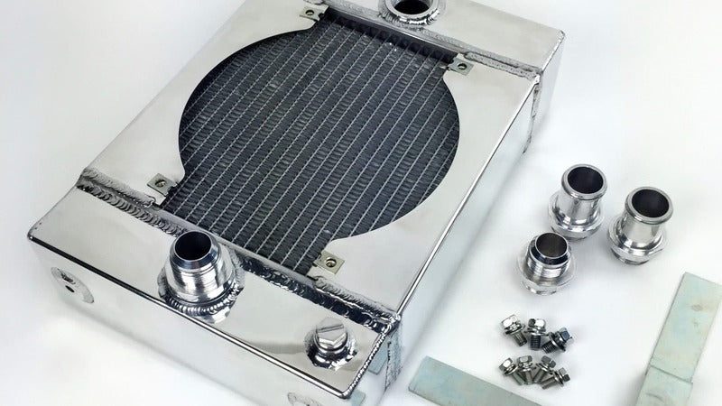 CSF Universal Drag Race / Tuck Radiator -10.5H" x 10L" x 3.6W" (5.65" w/fan) - Includes 9-inch SPAL fan - Includes inlet/outlet kit (1.25 or -16) + in