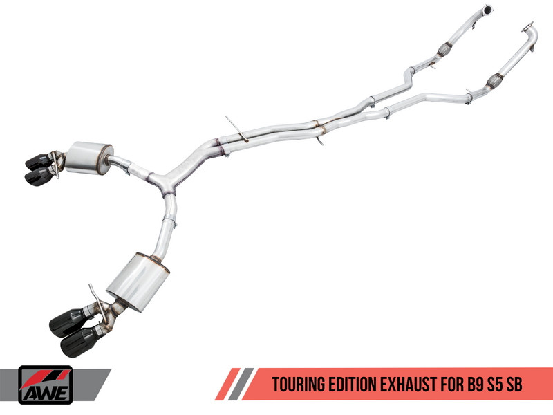 AWE Touring Edition Exhaust For B9 S5 Sportback - Resonated For Performance Catalyst - Chrome Silver 90mm Tips