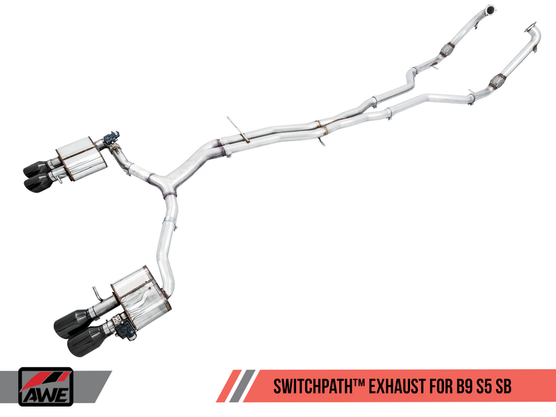 AWE Touring Edition Exhaust For B9 S5 Sportback - Resonated For Performance Catalyst - Chrome Silver 90mm Tips