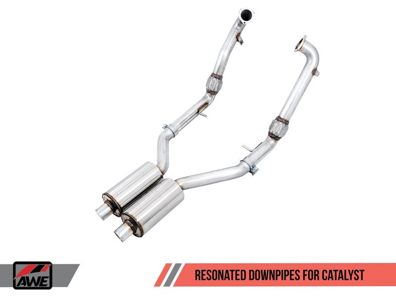 AWE Touring Edition Exhaust For B9 S5 Sportback - Resonated For Performance Catalyst - Chrome Silver 90mm Tips