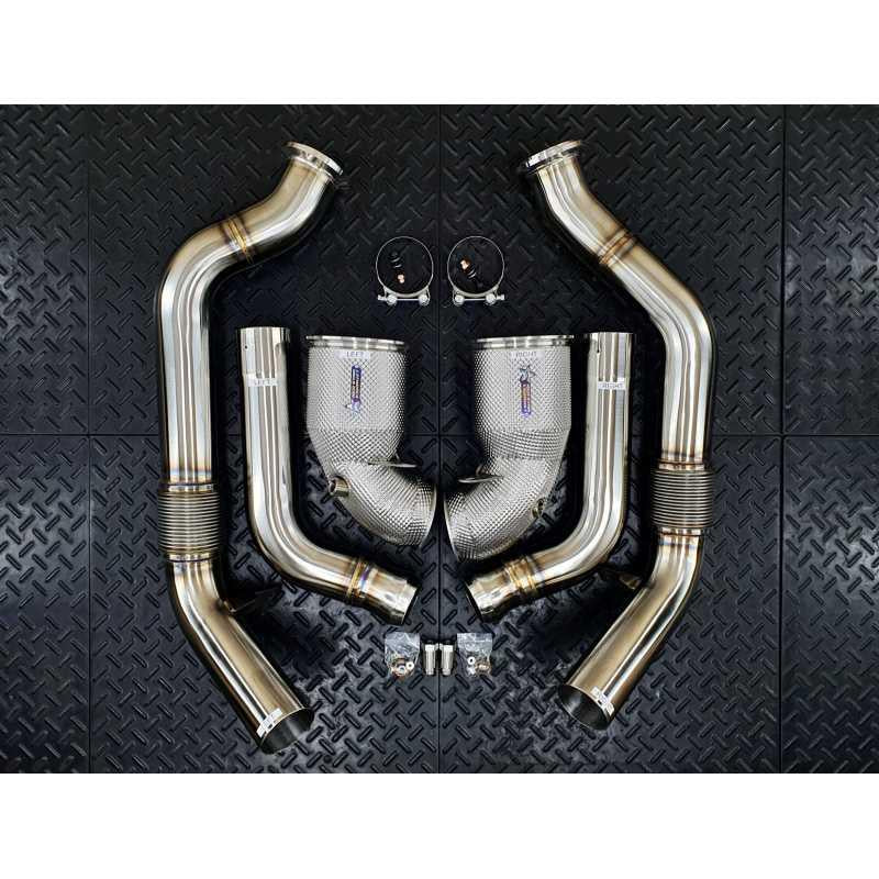 Redstar Catless Heat Shielded Downpipes - Bentley Continental GT / Porsche Panamera 971 Turbo