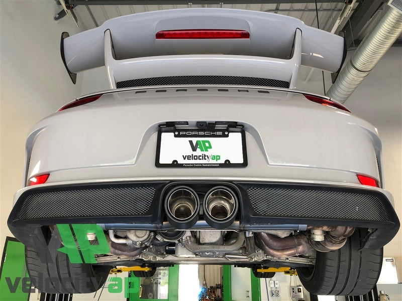 VelocityAP Porsche GT3 X-Pipe Muffler Delete Exhaust - Slash Cut Carbon Inward Rolled