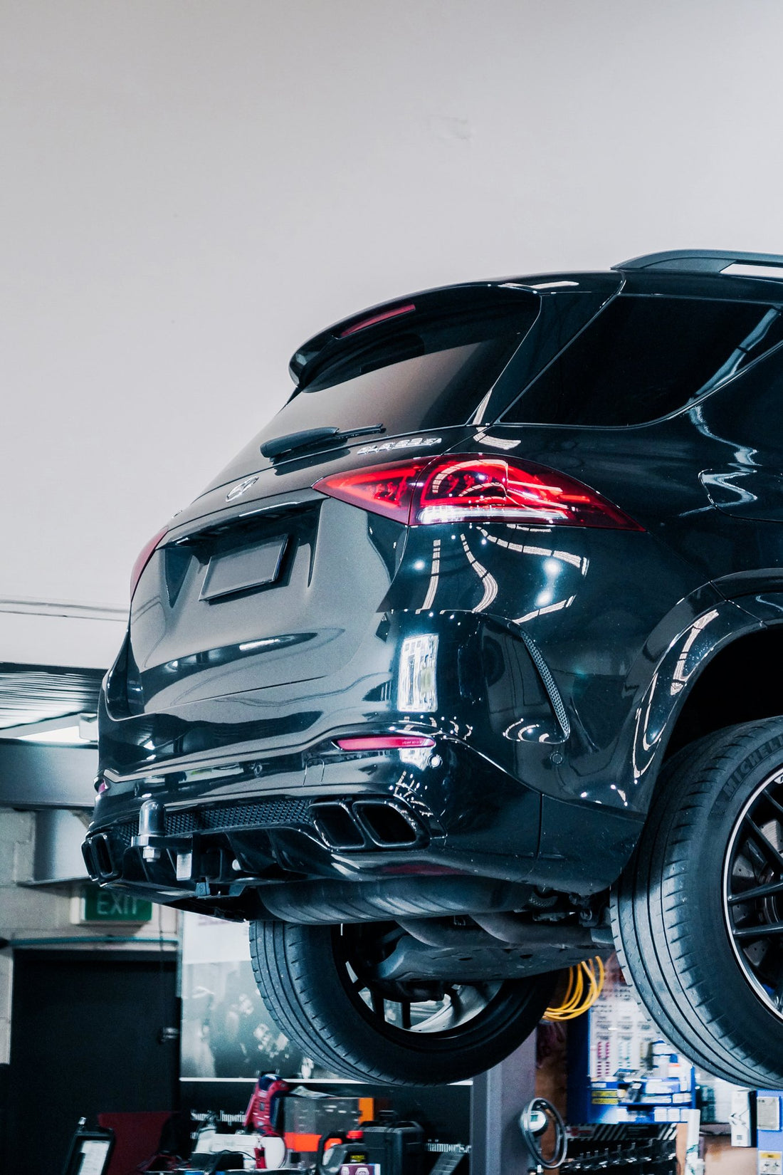 Mercedes-AMG SUV on the hoist