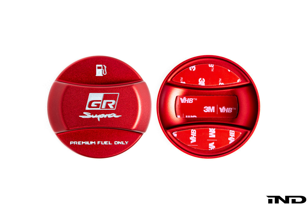 Goldenwrench Blackline Performance A90 Supra Edition RED Billet Fuel Cap Cover - V2