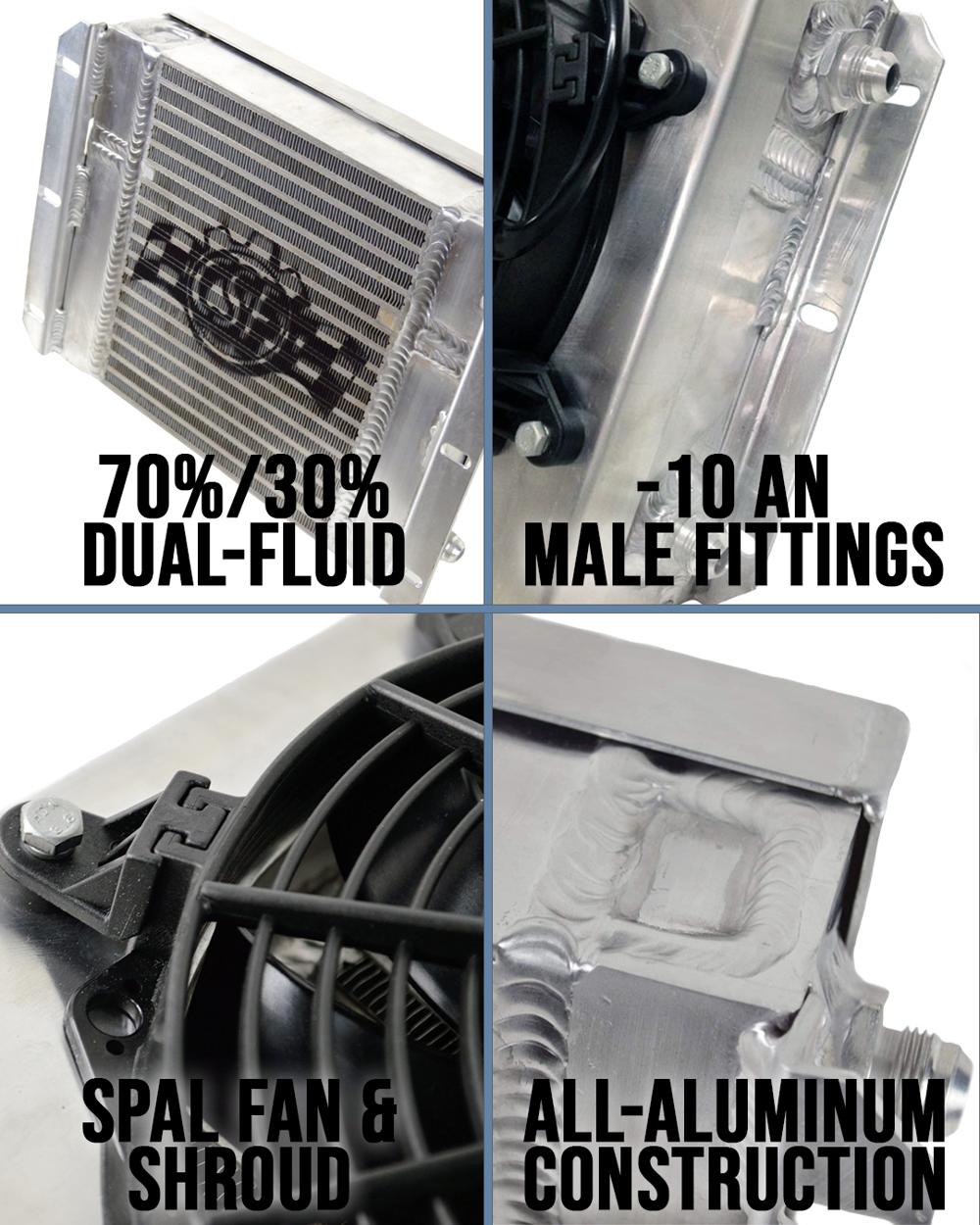 CSF 13.8L x 10H Dual Fluid BAR&PLATE HD OIL COOLER w/ 9' SPAL FAN (1/3 and 2/3 partition)