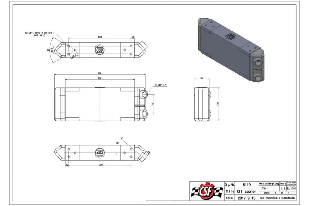 CSF Universal Dual-Pass Oil Cooler - M22 x 1.5 connections - 13'L x 4.75'H x 2.16'W